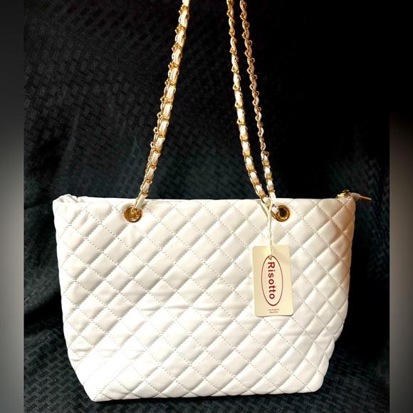 Risotto Handbags - Women’s Risotto Quilted Handbag With Gold Chain Straps NEW
